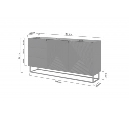 Komoda Asha 167 cm s kovovými nohami - artisan / matná černá
