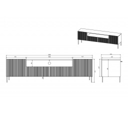 Skříňka tv Nicole 200 cm s výklenkem - Bílý mat / černé nohy