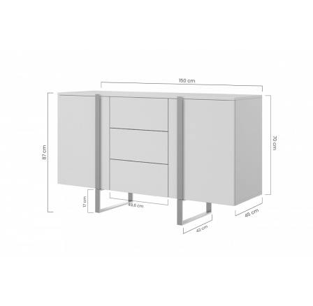 Komoda Verica 150 cm se třemi zásuvkami - černý beton / zlaté nohy