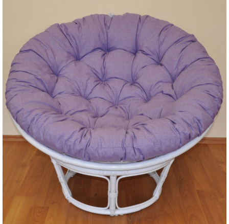 Ratanový papasan 110 cm bílý polstr fialový melír