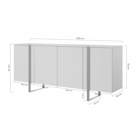 Komoda Verica 200 cm - černé nohy / černé nožičky