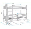 Dětská patrová postel CARINO se šuplíkem 80x190 cm, bez matrace, Bílá/Bílá