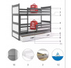 Dětská patrová postel RICO se šuplíkem 90x200 cm, bez matrace, Grafit/Bílá