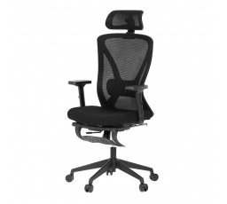Kancelářská židle, černá MESH, plastový kříž, opěrka nohou, posuvný sedák, 2D područky