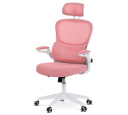 Kancelářská židle, růžová síťovina, bílý plast, plastový kříž, kolečka na tvrdé podlahy