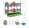 Dětská patrová postel CARINO Grafit, šuplík Zelený, bez matrace 80 X 160