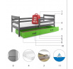 Dětská postel ERYK 90x200 cm se šuplíkem, s matrací, Grafit/Zelená