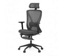 Kancelářská židle, šedá MESH, plastový kříž, opěrka nohou, posuvný sedák, 2D područky