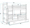 Dětská patrová postel RICO se šuplíkem 90x200 cm, bez matrace, Přírodní/Bílá