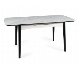Jídelní stůl APOLLO 150(190) cm, Efekt bílého mramoru/Černý mat