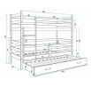 Dětská patrová postel ERYK 3 s přistýlkou 90x200 cm, včetně matrací, Přírodní/Růžová