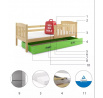Dětská postel KUBUS 90x200 cm se šuplíkem, s matrací, Přírodní/Zelená