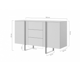 Komoda Verica 150 cm se třemi zásuvkami - černý beton / černé nohy