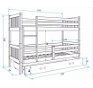 Dětská patrová postel CARINO se šuplíkem 80x190 cm, včetně matrací, Bílá/Grafit