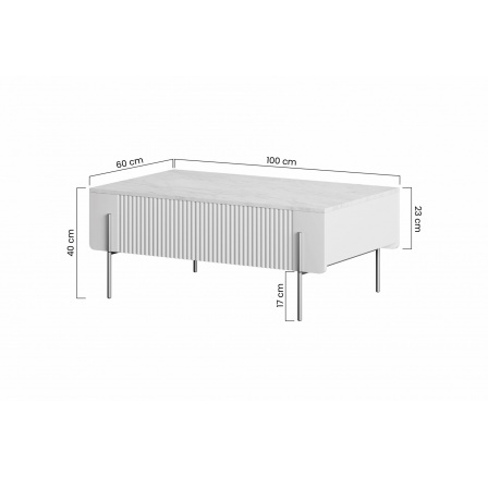 Stolik kawowy Malmi 100 cm z szufladami - kaszmir / crema bianca / czarne nóżki