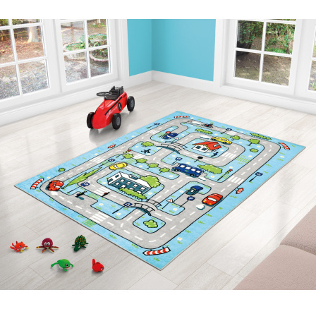 Dětský kobereček 100x150 cm modrá autíčková dráha