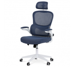 Kancelářská židle, tmavě modrá síťovina, bílý plast, plastový kříž, kolečka na tvrdé podlahy