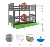 Dětská patrová postel KUBUS se šuplíkem 80x190 cm, včetně matrací, Grafit/Zelená
