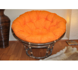 Ratanový papasan 110 cm hnědý polstr oranžový melír